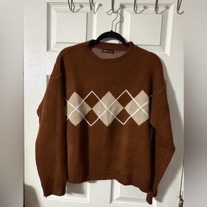 SHEIN Chestnut Argyle Crewneck Sweater